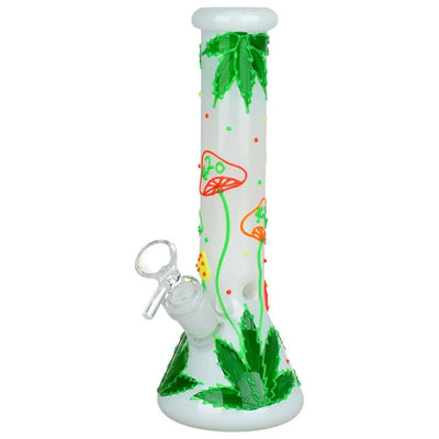 420 Leafy Shroom Glow Beaker Bong - 9.5"