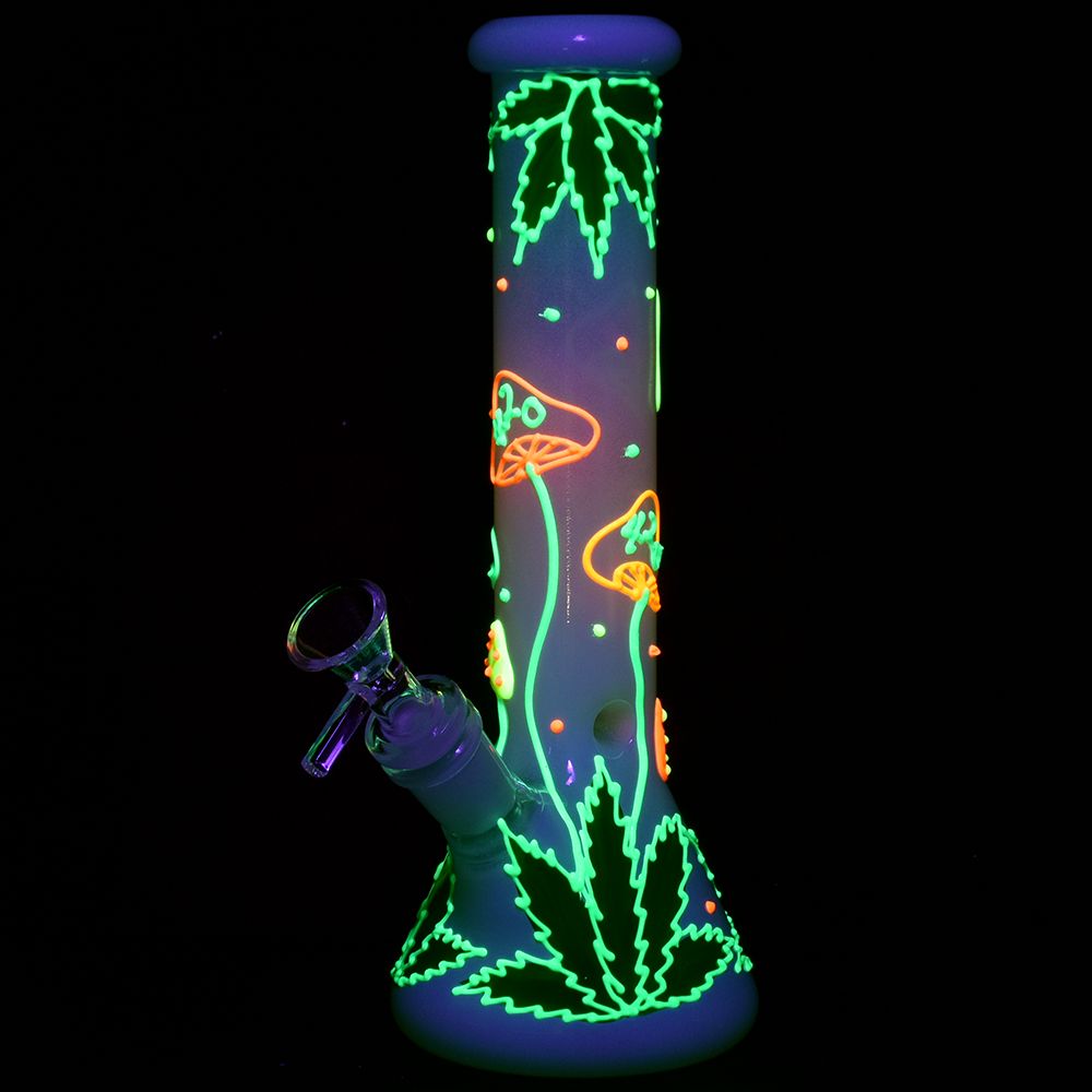 420 Leafy Shroom Glow Beaker Bong - 9.5"
