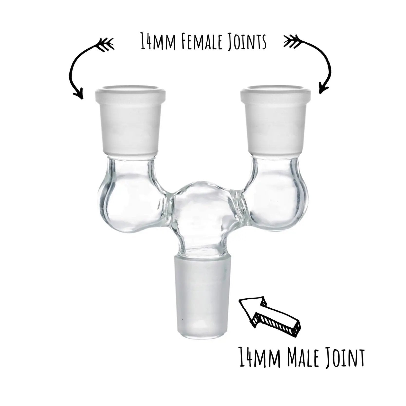 Double Bowl Joint Adapter - 14mm Male to Dual 14mm Female