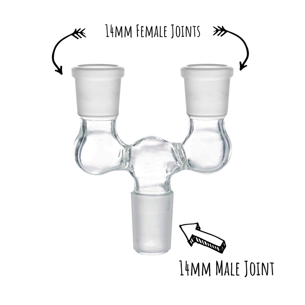 Double Bowl Joint Adapter - 14mm Male to Dual 14mm Female