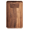 a wooden cutting board on a white background