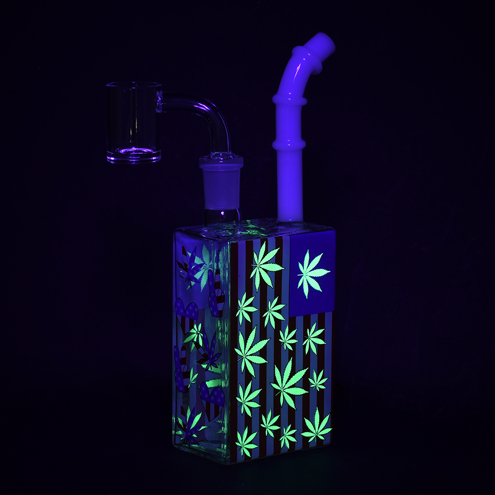 Patriotic Leaf UV Glow Juice Box Dab Rig