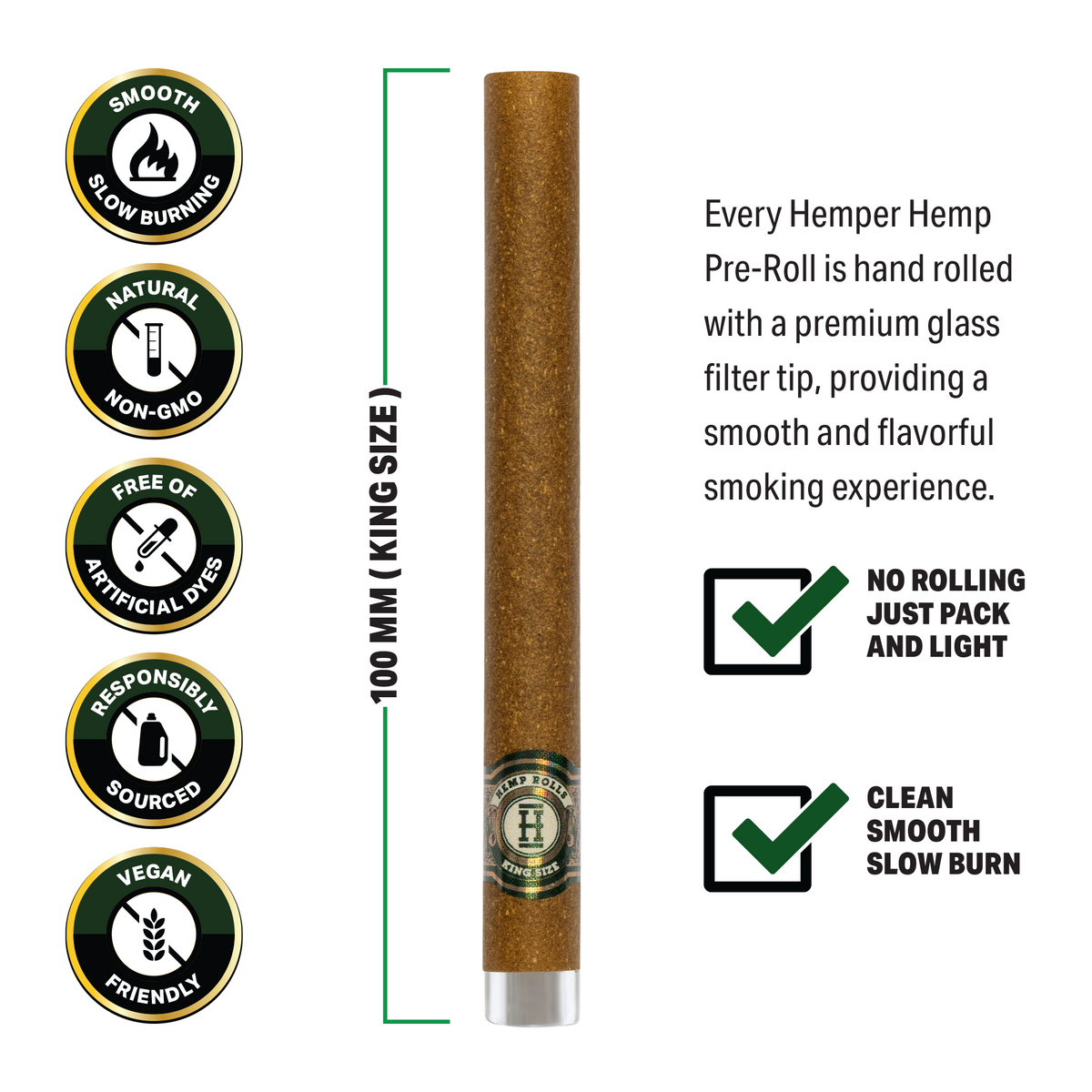 Pre-Rolled 2PK King Size Glass Tipped Hemp Rolls | 12ct Display