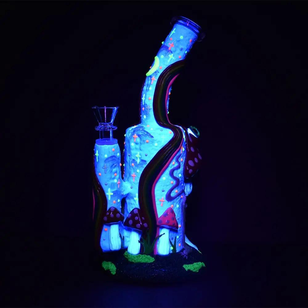 Skeleton Under The Rainbow Glow Bong - 9.5” Water Pipe