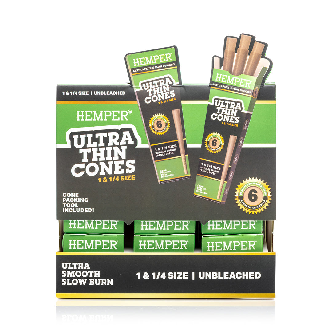 Ultra Thin Pre-Rolled Cones French Unbleached Paper - 6 Pack - 1 1/4 Size