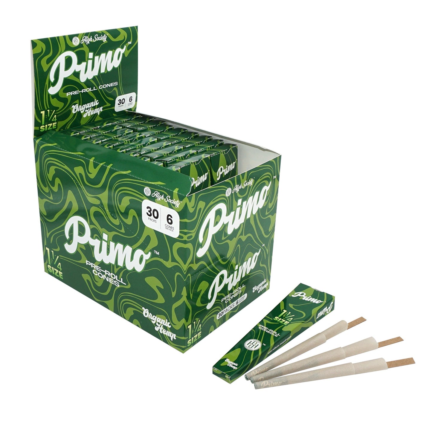 High Society Primo 1.25 Organic Hemp Pre-Roll Cones (Box of 30 Packs) by Primo | Mission Dispensary