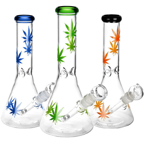 Mission Dispensary 10” Pot Leaf Beaker Bong by Mission Dispensary | Mission Dispensary