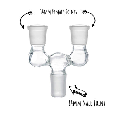 Double Bowl Joint Adapter - 14mm Male to Dual 14mm Female by Mission Dispensary | Mission Dispensary