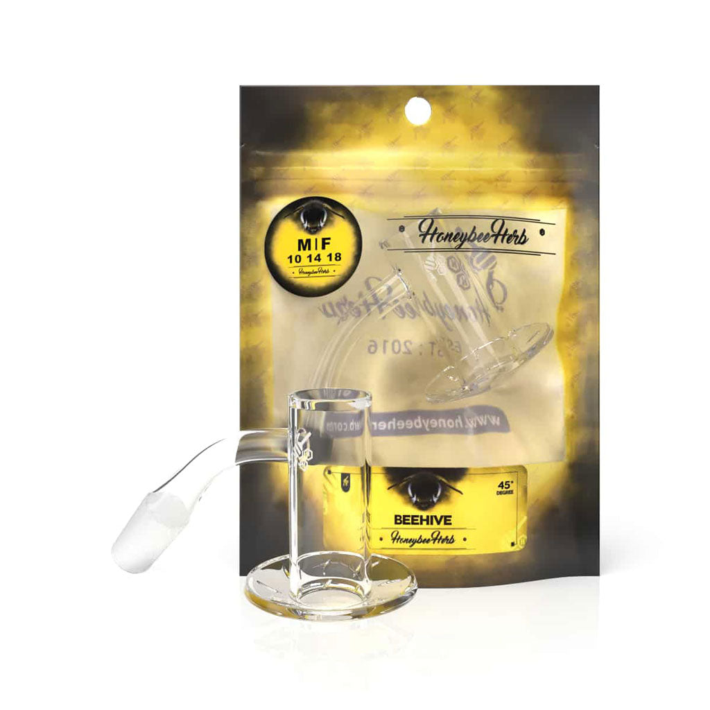 Honeybee Herb Yellow Line Beehive Quartz Banger by Honeybee Herb | Mission Dispensary