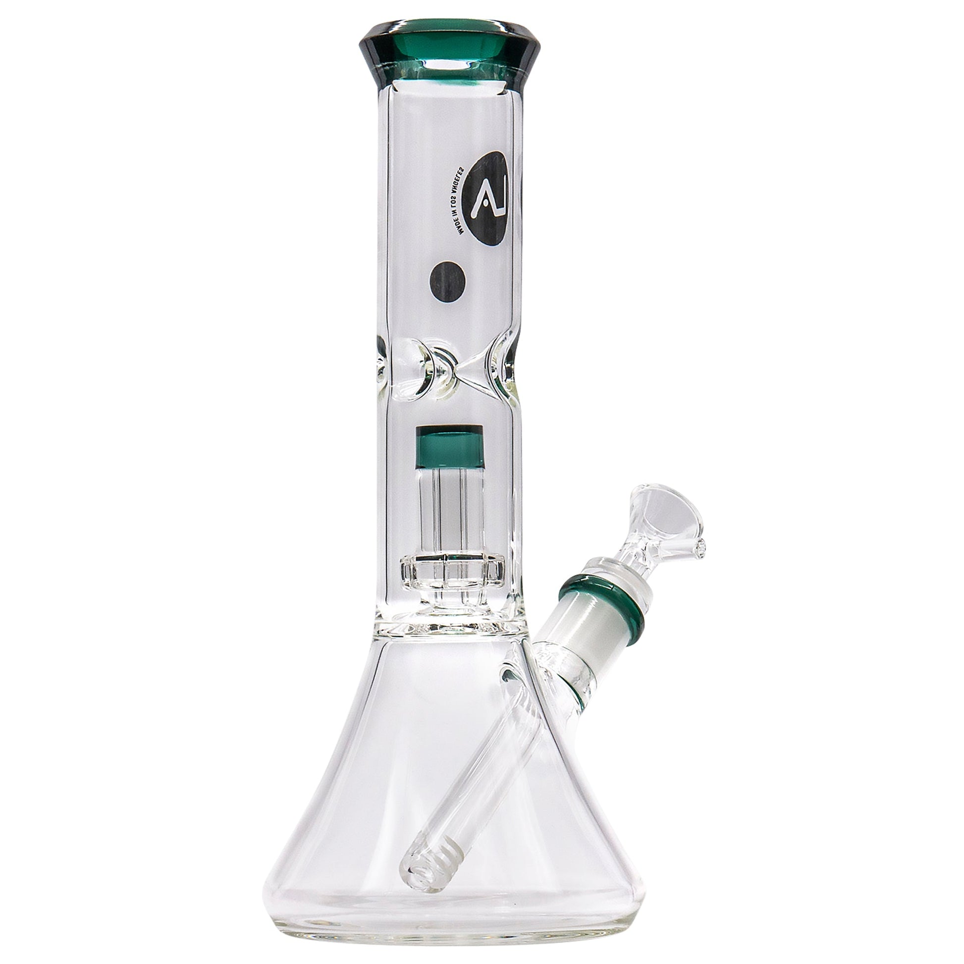 LA Pipes 11” Color Accented Showerhead Perc Beaker Bong by LA Pipes | Mission Dispensary