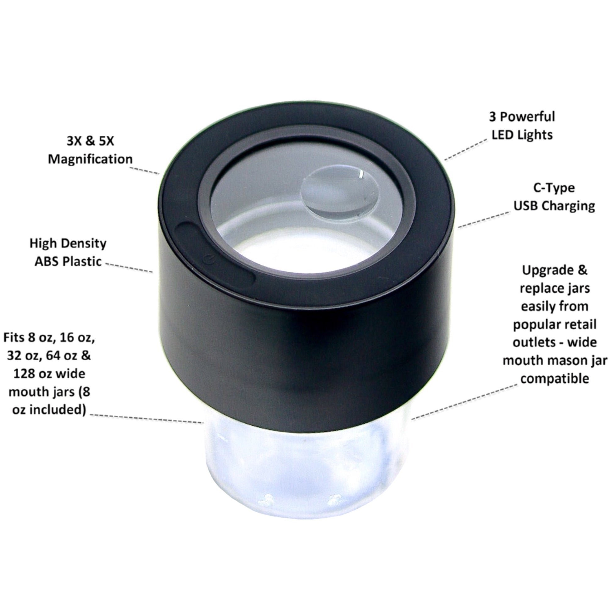 MasonBrite LED Magnifying Mason Jar (Version 3.0) by MasonBrite | Mission Dispensary