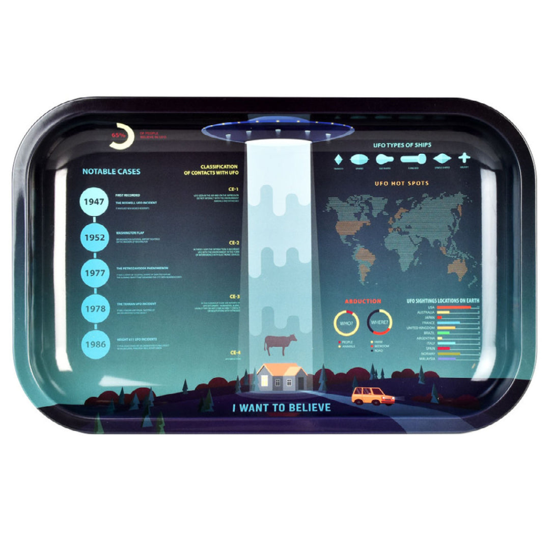 Pulsar “UFO Infographic” Metal Rolling Tray (11” x 7”) by Pulsar | Mission Dispensary