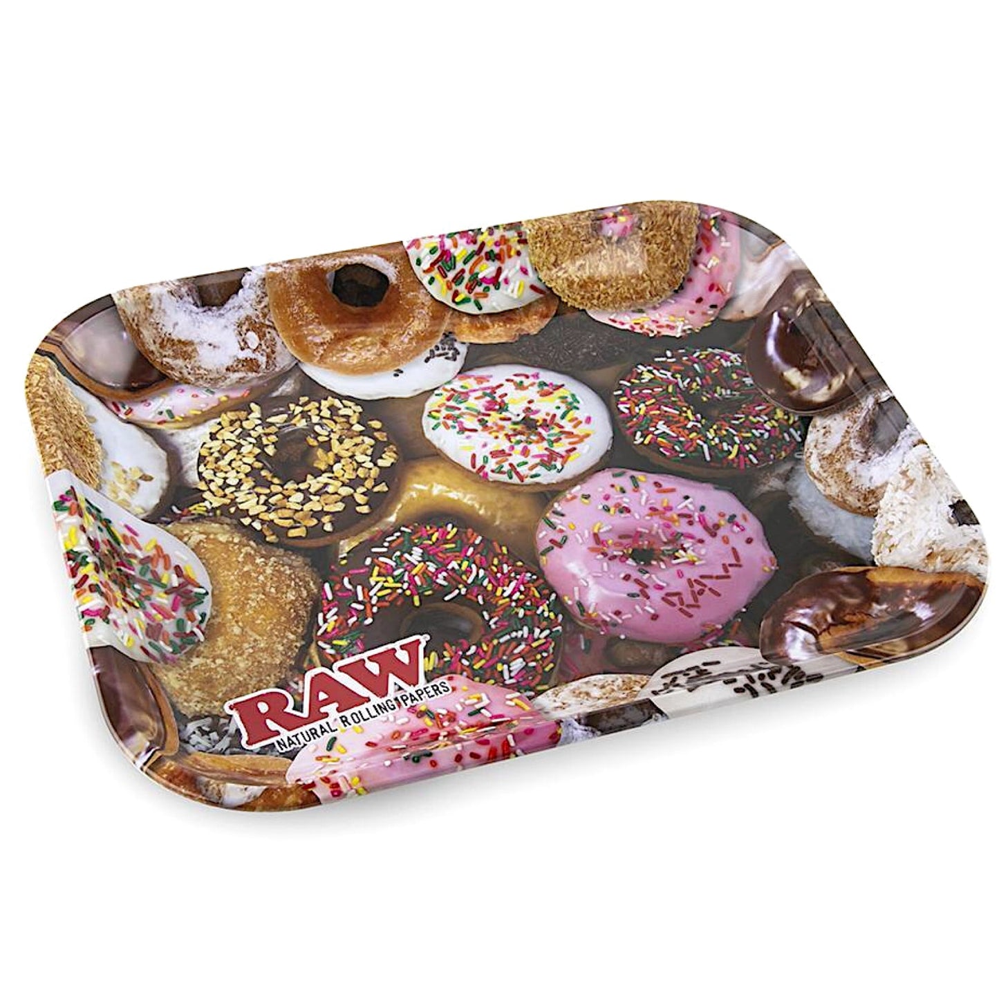 Raw® Donuts Large Metal Rolling Tray 🍩 (14 x 11) by RAW Rolling Papers | Mission Dispensary